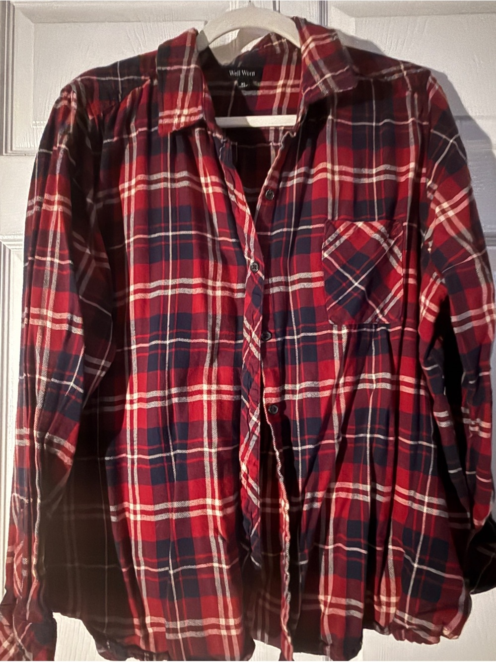 Well Worn Red and Navy Plaid Button-Down Shirt